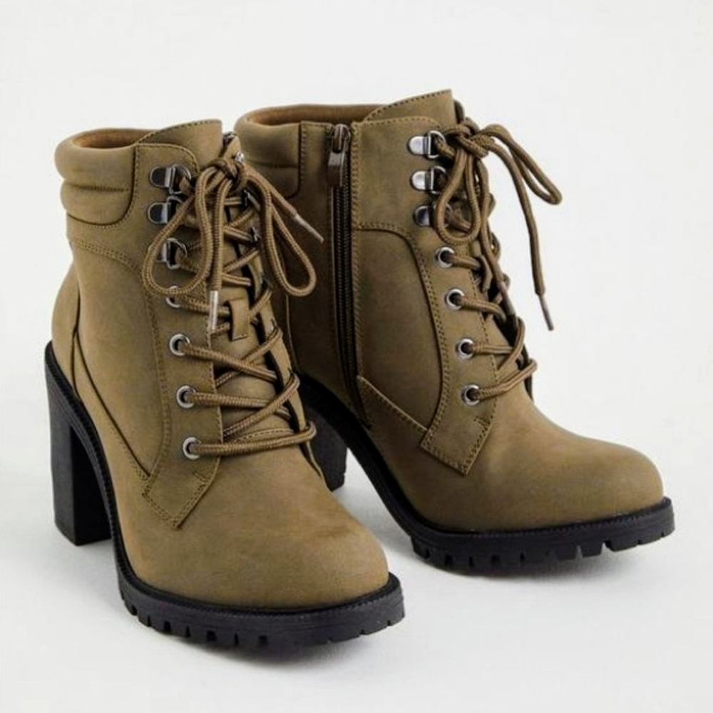 Torrid Tan Lace Up Boots with Chunky Heel